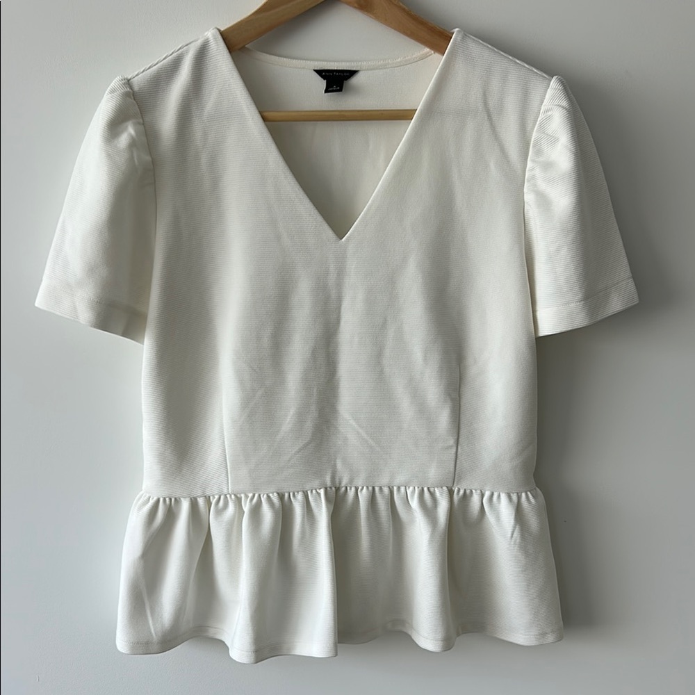 Ann Taylor Elegant White Peplum Top